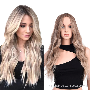 Wholesale Ombre Ash Black Color Machine Made Wig For Black Women Daily Use Heat Resistant Synthetic Body Wave Haircut Wigs